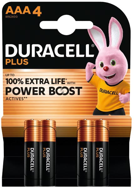 Duracell Plus Power Type AAA Alkaline Batteries, Pack of 4