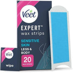 Veet Expert Cold Wax Strips Hair Removal For Legs & Body Sensitive Skin 20 Strips