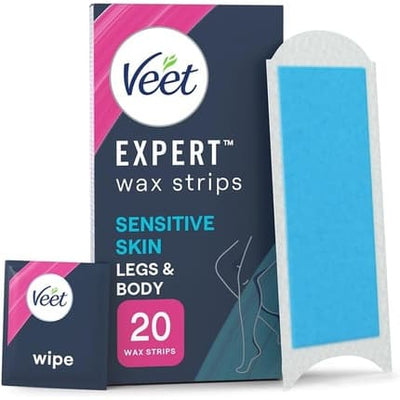 Veet Expert Cold Wax Strips Hair Removal For Legs & Body Sensitive Skin 20 Strips
