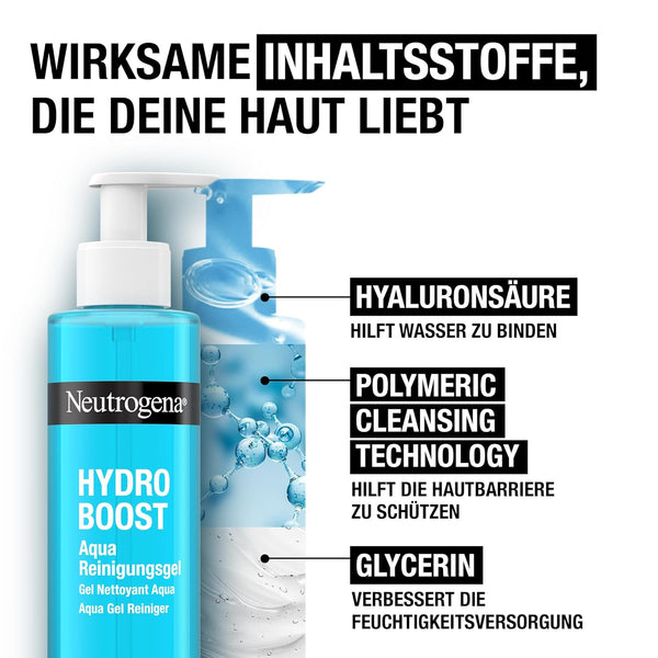 Neutrogena Hydro Boost Aqua Reinigungsgel sanfte Gesichtsreinigung mit Hyaluronsäure und Glycerin für alle Hauttypen, 200 ml 