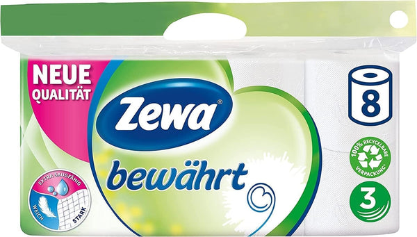 Zewa Toilettenpapier, 3-lagig, Weiß, 8 Rollen