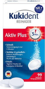 Kukident Aktiv Plus Reinigungstabletten - Tabs zur Reinigung von Zahnersatz, Zahnprothese &amp; Gebiss - 1 x 99 Tabletten 
