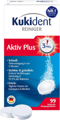 Kukident Aktiv Plus Reinigungstabletten - Tabs zur Reinigung von Zahnersatz, Zahnprothese & Gebiss - 1 x 99 Tabletten