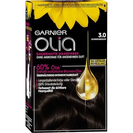 Garnier Olia Hair Colour 3.0 Dark Brown – 60% Flower Oils Formula