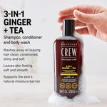 American Crew 3-in-1 Ginger + Tea Shampoo, Conditioner & Body Wash – 8.4 fl oz