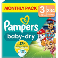 Pampers Babydry Paw Patrol Edition Size 3 234 Nappies 6kg 10kg With A Stop & Protect Pocket To Help Prevent Leaks At The Back