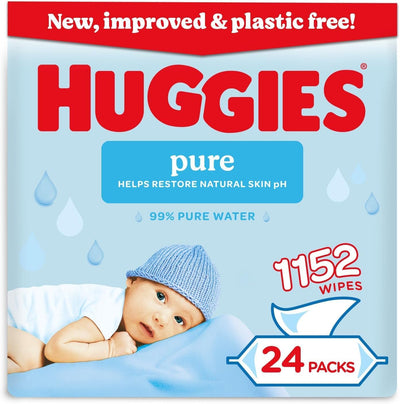 Huggies Pure Plastic Free Baby Wipes – Pack of 24, 1152 wipes