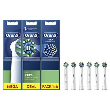 Oral B Cross Action White Eb50 Replacement Brush Heads 6 Pieces