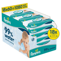 Pampers Aqua 99% Water Baby Wipes, 1080 Wipes (18 × 60)