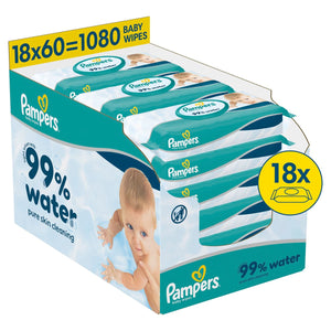 Pampers Aqua 99% Water Baby Wipes, 1080 Wipes (18 × 60)